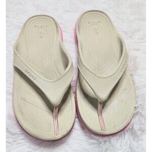 Crocs Beige Pink Flip Flops Sandals Size 7